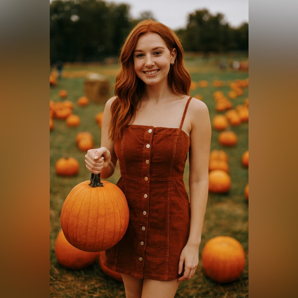 LOVE TREE | Burnt Orange Corduroy mini Dress bodycon stretch size L pockets